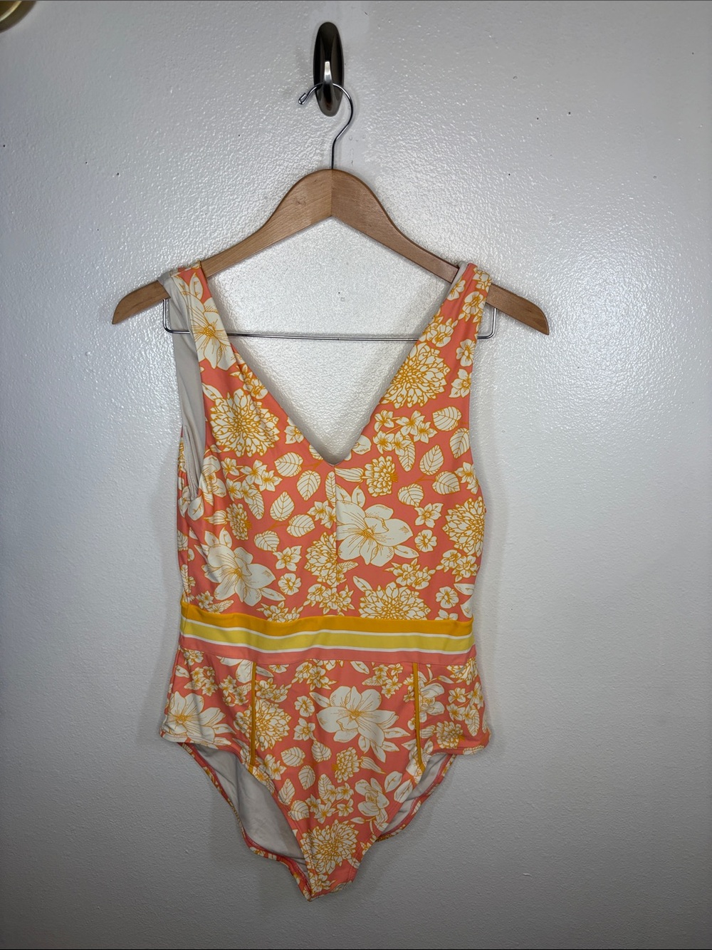Matilda Jane Dream Chasers So Peachy FloralV-Neck 1 Piece Swimsuit Women Size L